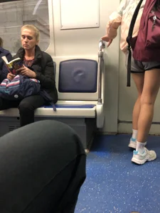 Girl in Shorts and White Socks Subway Train Candid - Hot Legs