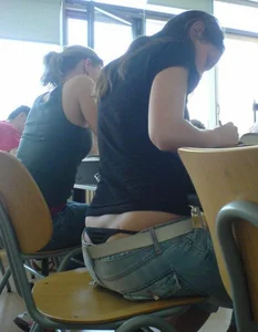 Panties Visible Under Jeans in College Classroom Candid