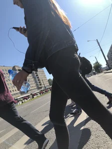 Candid Girl With a Perfect Ass in Tight Black Jeans Street Crosswalk Creepshots Collection