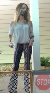 Masked Girl With Very Thin Legs in Tight Pants Street Creepshot