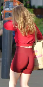 Pretty girl with short shorts wedgie and a great butt & face shots