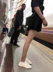 Girl With Long Thin Legs in the Subway Train and on the Escalator Hot Creepshot