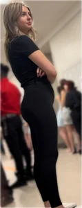 Cute petite blond wearing hot yoga pants