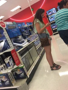 Perfect Hot Ass in Denim Mini Shorts at the Store Closeups