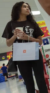 Curly hair babe wearing flares @ Walmart (+ more)
