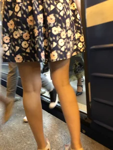 Girl in a Flowery Dress and Sandals with Sexy Skinny Legs Subway Candid
