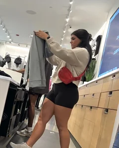 Sexy LuLu Lemon employee in tight black biker shorts