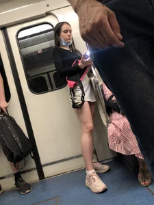 Cute Teen in Shorts, a Top and Sneakers Subway Huge Creepshots Collection