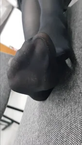 College Girl Sitting Shoeless with Her Feet on Chair in Black Pantyhose Classroom Creepshots
