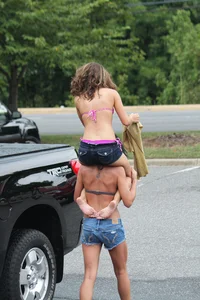 Various sexy girls at car washes in bikinis