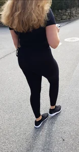 Woman in see thru black leggings (OC)