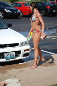 Various sexy girls at car washes in bikinis