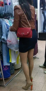Hot legs in pantyhose and booty in skirt at the store creepshots