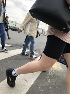 Spandex shorts candid girl