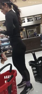 Incredible fitness girl in black bodysuit, not so pretty but a very hard good ass [OC]