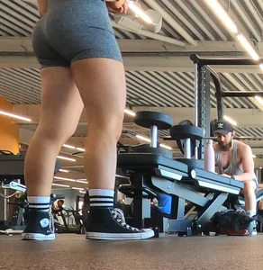 Cute gym blonde with orange hair ribbon