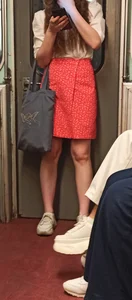 Sexy Legs of a Candid Girl in a Blouse And a Red Skirt Subway Train Creepshots