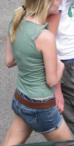 Cute Blonde Teen In Denim Shorts