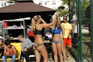 Two hot candid girls in swimsuits street creepshot