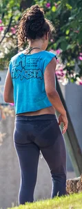 Sweaty girl working out in tight leggings with vpl
