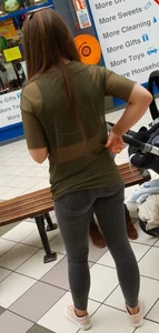 Hot Candid Girl With an Awesome Fit Ass in Tight Grey Jeans, Dressed in a Top And a Transparent T-Shirt Creepshot