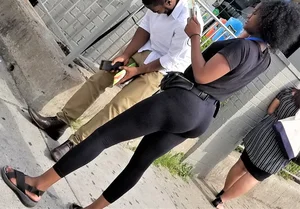 Ebony babes in pink patterned and black leggings with nice asses