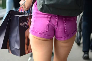 Tight pink shorts & cheek meat
