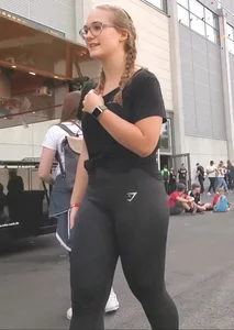 candid pretty teen in leggings with glasses
