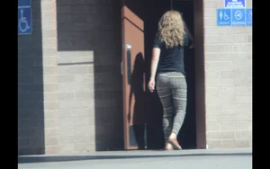 Milf with a nice ass in tight patterned leggings