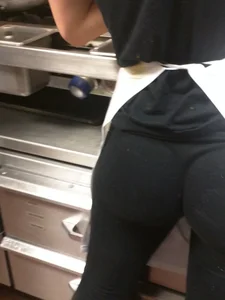 Hot Candid Butt in Tights at the Restaurant Kitchen Creepshot