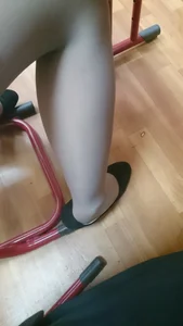 Teen Leg in Pantyhose and Flats Candid Closeup in College Classroom