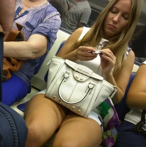 Hot Milf on Subway Platform and in the Train Dressed in Short Dress and Sandals