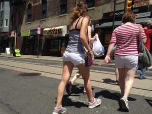 Philly girl with a nice ass in white shorts with vpl