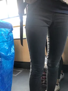 Girl in Tight Jeans Getting on a Bus Ass and Crotch Candid Closeups