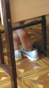 College Candid Girl's Feet With Flats Taken Off - Creepshot Under the Table