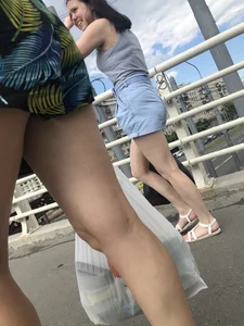 Sexy Butt And Legs in Denim Shorts - Candid Girl in Sandals Walking Up the Stairs Creepshots Gallery
