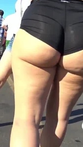 Chubby Ass in Spandex Mini Shorts on the Street Closeup Creepshots