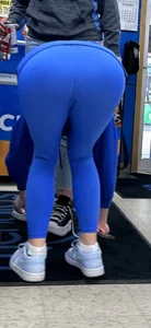 Petite College Babe Tight Blue Yoga Pants Bent Over