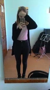 Skinny Girl in Tight Black Jeans Mirror Selfie