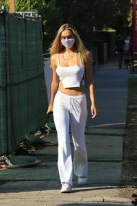 Alexis Ren at Moon Juice with hard nipples and a great ass in white tight sweats