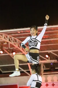 Bunch of athletic Thai cheerleaders at a competition