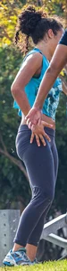 Sweaty girl working out in tight leggings with vpl