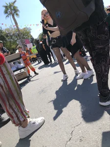 Carnival girls wearing pantyhose, spandex shorts, stockings, skirts and other outfits