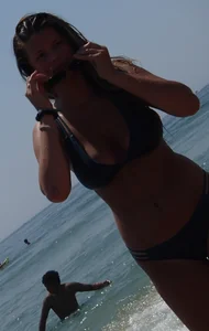 Beach girl with a nice ass and tits in blue bikini