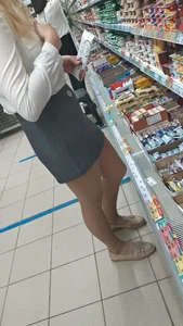 Blonde with Hot Legs in Pantyhose Supermarket and Street Creepshots