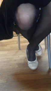 Skinny Teen JB in Black Pantyhose and Flats Classroom Candid