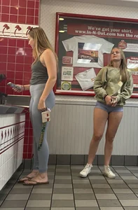 Oblivious teens in line