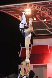 Bunch of athletic Thai cheerleaders at a competition