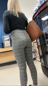 Bubble Blonde MILF Plaid Dress Pants Busted *Twice*