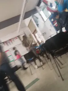 Girl in Grey Tights in Classroom